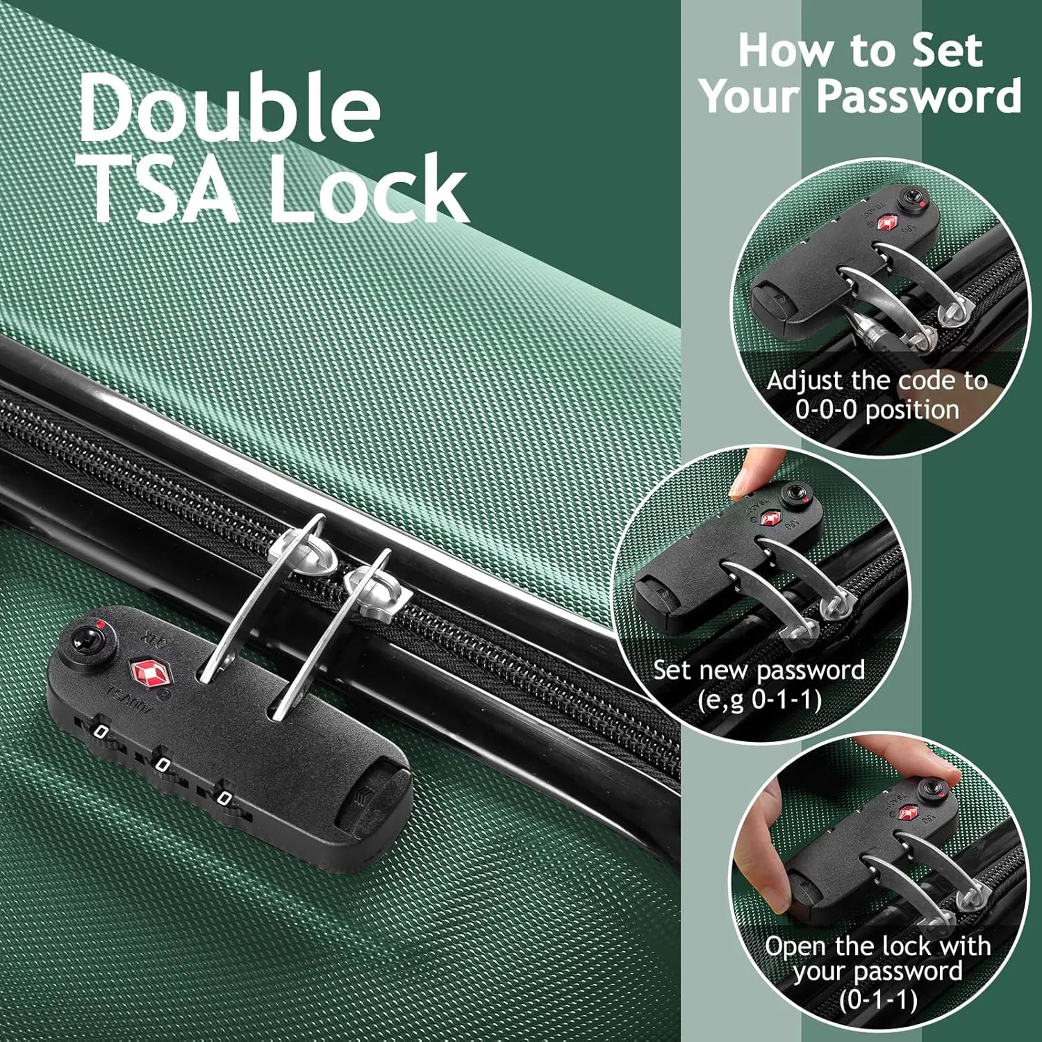 Karl home Luggage Set of 4 Hardside Suitcase Sets with TSA Lock 4 Spinner Wheels, ABS Lightweight Trolley Travel Case for Carry On Check-in Business Trip, Vintage Green (16/20/24/28)