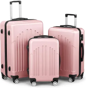 Karl home Luggage Sets 3 Piece, PC ABS Hardside Suitcase Set with Double Spinner Wheels & TSA Lock for Travel Business, 3-Piece Set (20/24/28), Light Pink