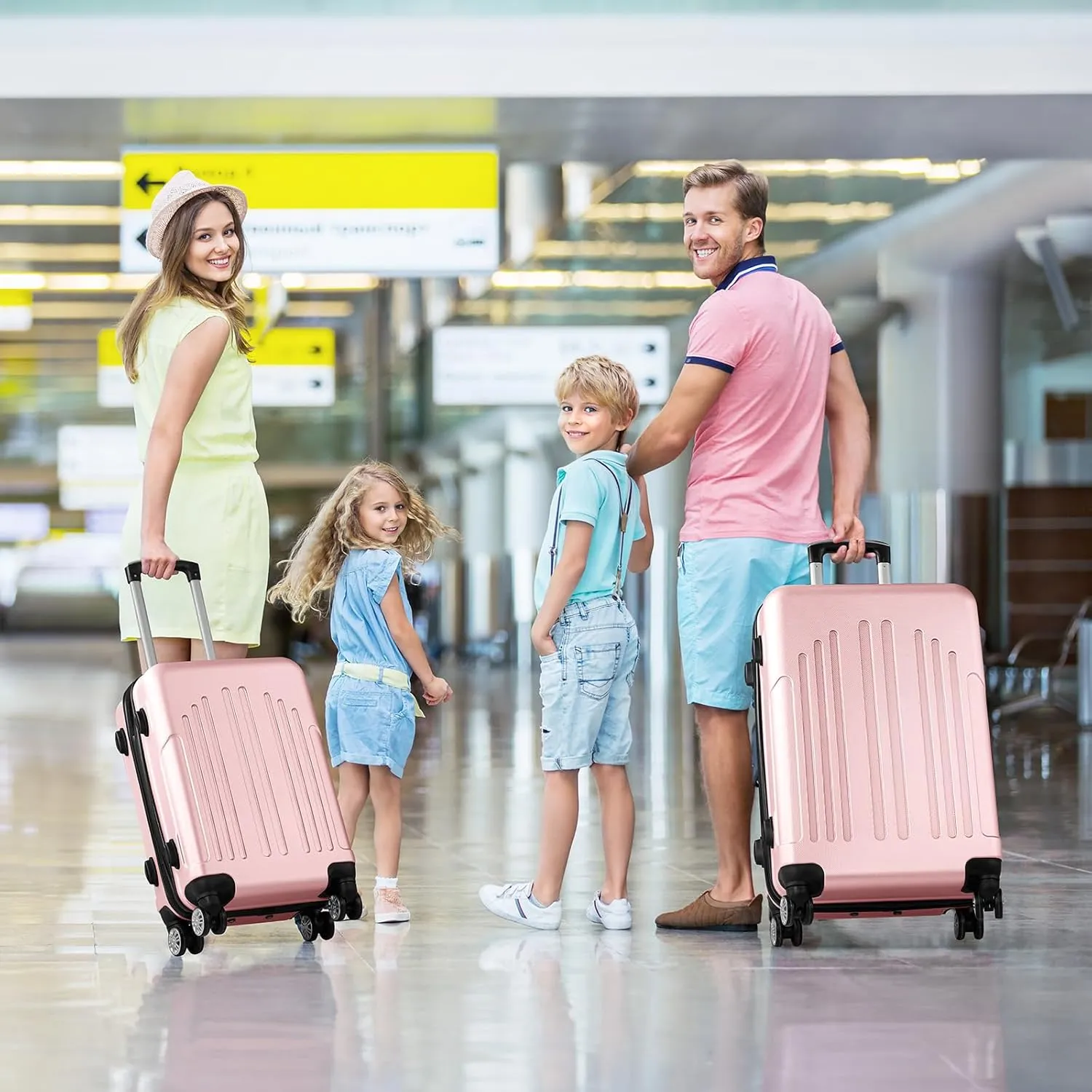 Karl home Luggage Sets 3 Piece, PC ABS Hardside Suitcase Set with Double Spinner Wheels & TSA Lock for Travel Business, 3-Piece Set (20/24/28), Light Pink