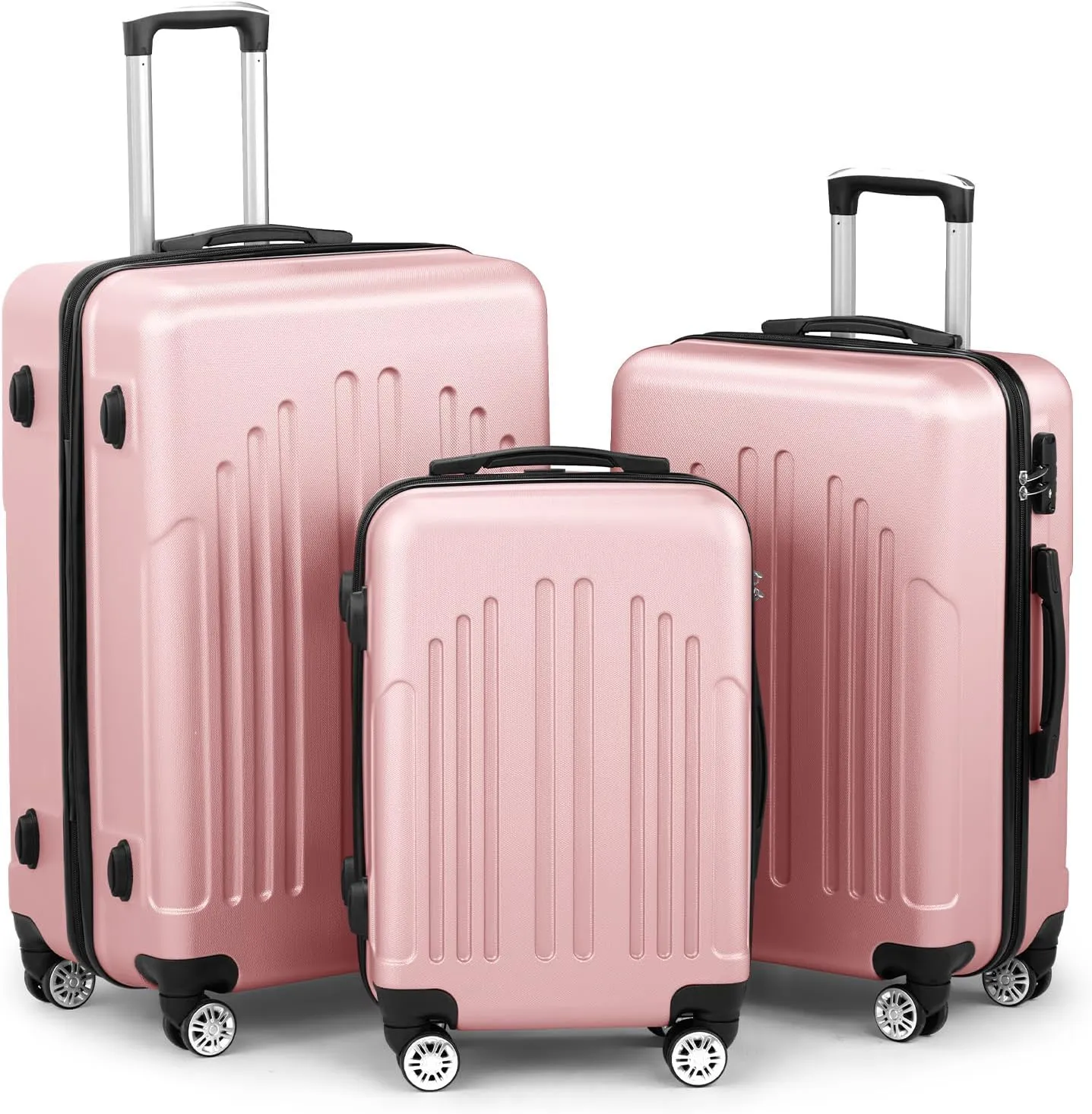 Karl home Luggage Sets 3 Piece, PC ABS Hardside Suitcase Set with Double Spinner Wheels & TSA Lock for Travel Business, 3-Piece Set (20/24/28), Light Pink