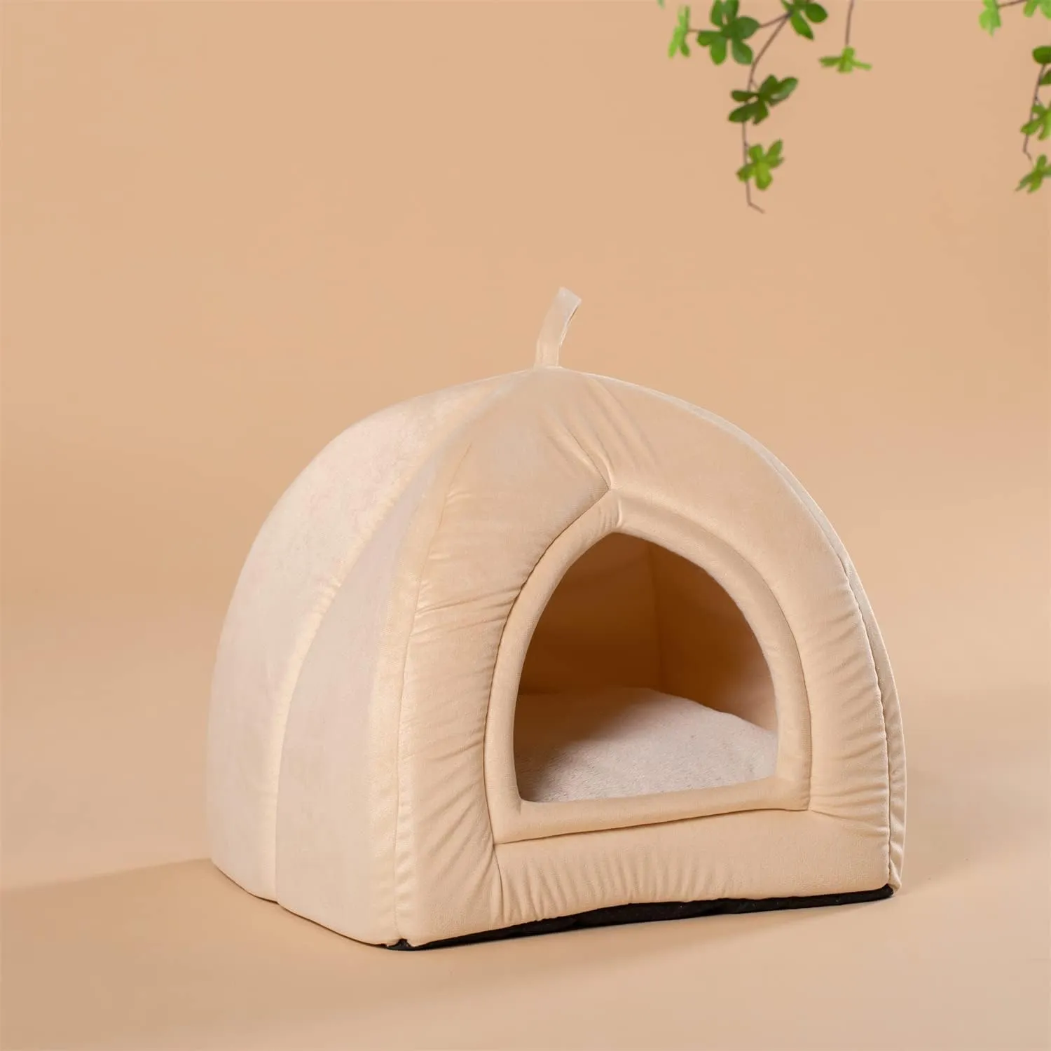 KASENTEX Cat Bed for Indoor Cats, 2-in-1 Cat House Pet Supplies for Large Cat or Small Dog - Animal Cave, Cat Tent with Removable Washable Pillow Cushion (Camel 19x19x19)