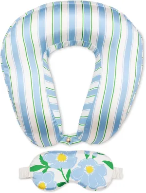kate spade new york Travel Accessory Neck Pillow and Eye Mask Set, Plush Neck Pillow and Padded Sleeping Mask, Cute Travel Accessories for Airplanes and Road Trips, Sunshine Floral