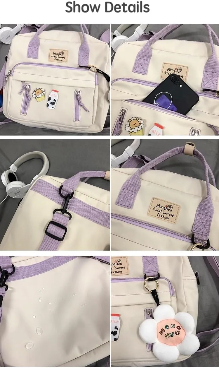 Kawaii Crossbody Bag with Pins and Plushies Cute Kawaii Messenger Bag Casual Daypack Shoulder Tote Bags Handbag