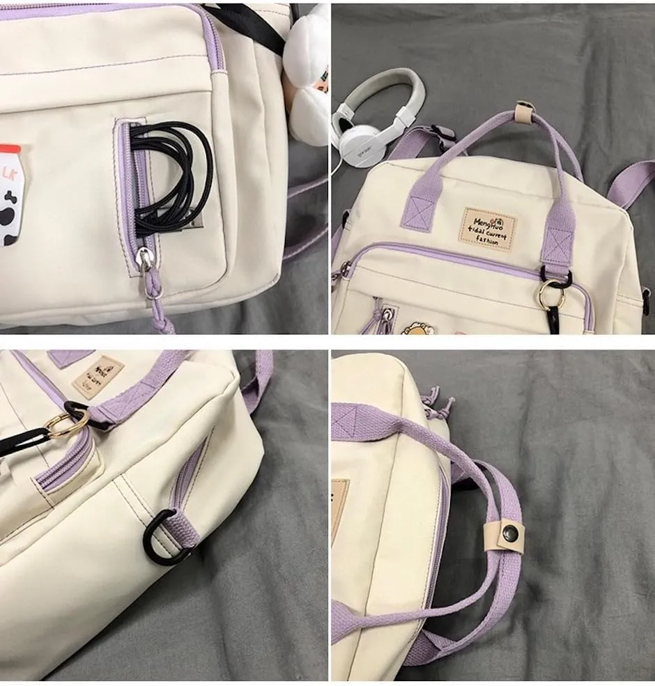 Kawaii Crossbody Bag with Pins and Plushies Cute Kawaii Messenger Bag Casual Daypack Shoulder Tote Bags Handbag