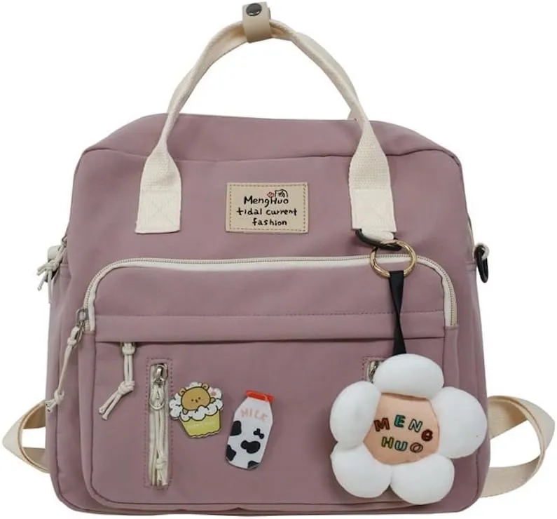Kawaii Crossbody Bag with Pins and Plushies Cute Kawaii Messenger Bag Casual Daypack Shoulder Tote Bags Handbag