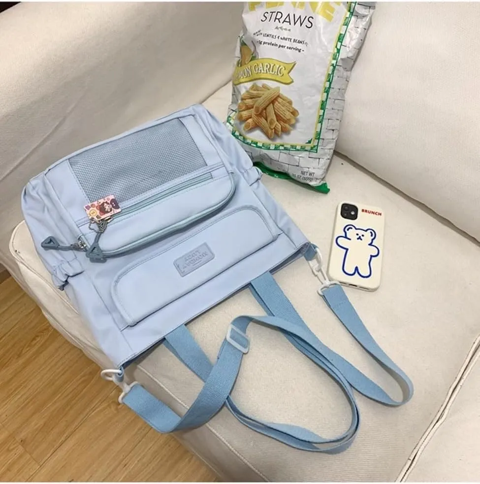 Kawaii Crossbody Bag with Plushies Preppy Crossbody Bag Solid Vanilla Aesthetic Messenger Bag Shoulder Tote Bag