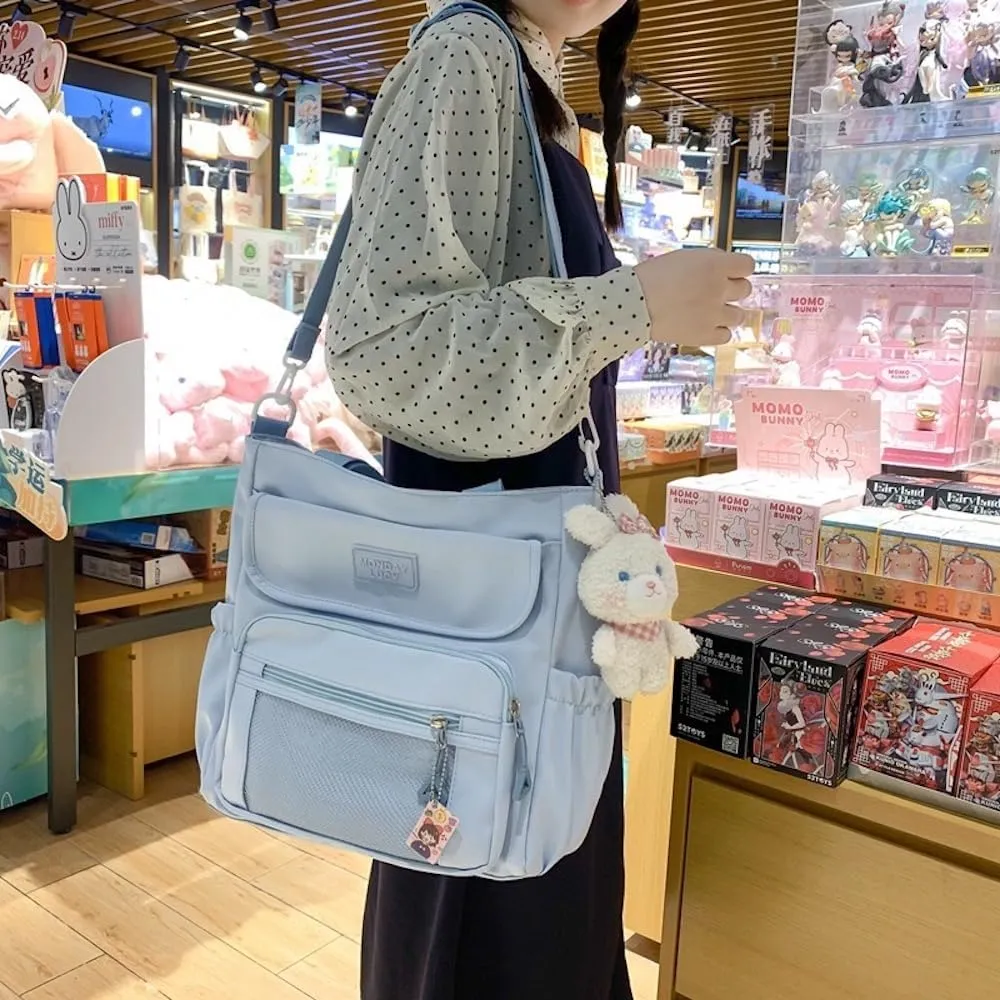 Kawaii Crossbody Bag with Plushies Preppy Crossbody Bag Solid Vanilla Aesthetic Messenger Bag Shoulder Tote Bag
