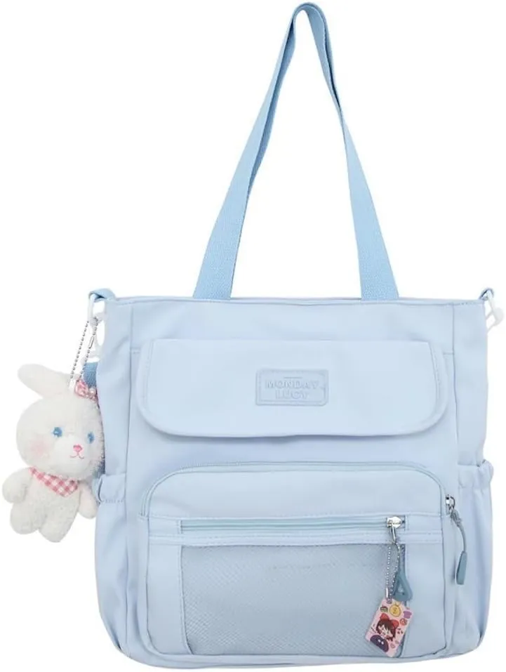 Kawaii Crossbody Bag with Plushies Preppy Crossbody Bag Solid Vanilla Aesthetic Messenger Bag Shoulder Tote Bag