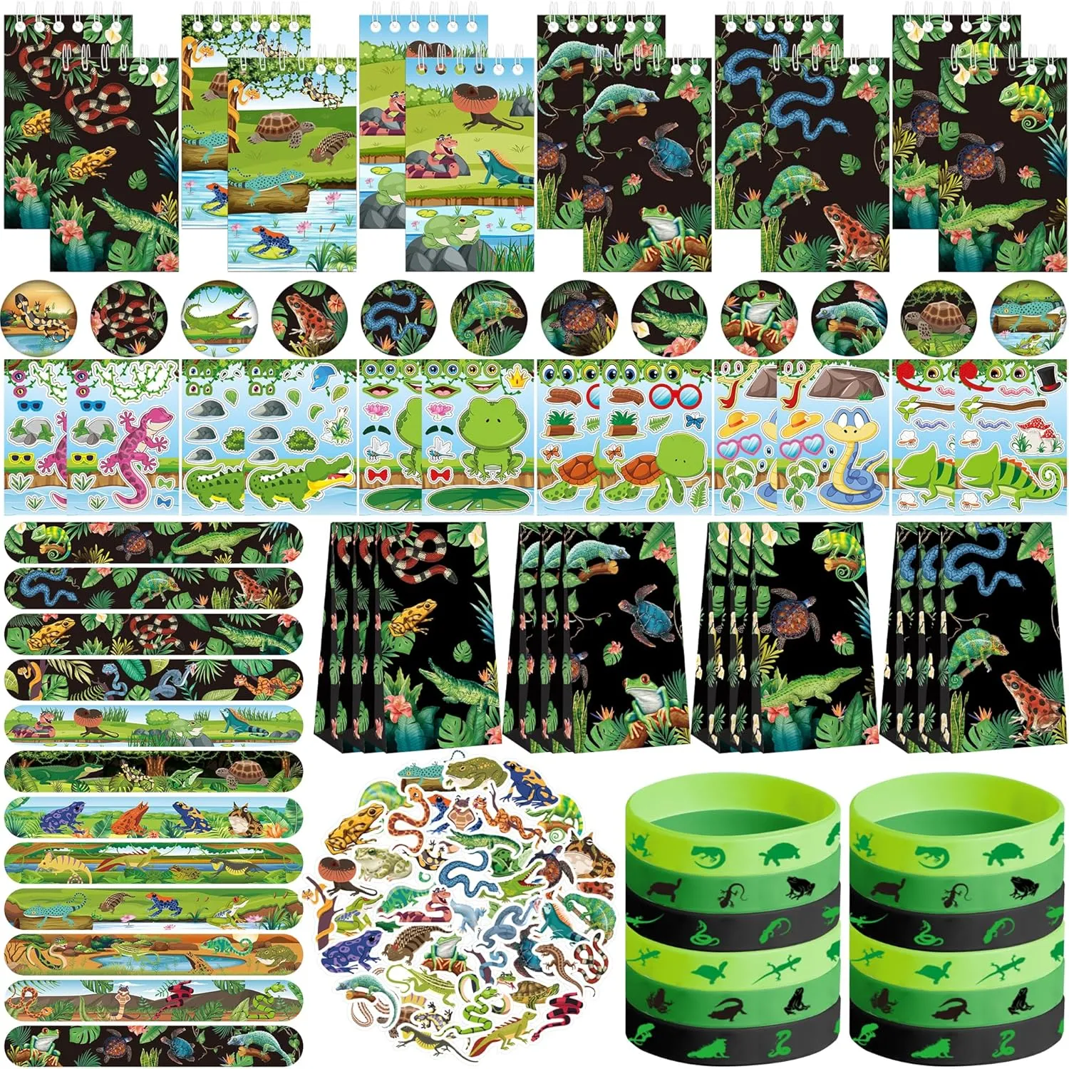 KEFAN Reptile Party Favor Supplies including Reptile Theme Gift Bags, Wristbands, Stickers, Badge, for Reptile Theme Kids Birthday Party Gift