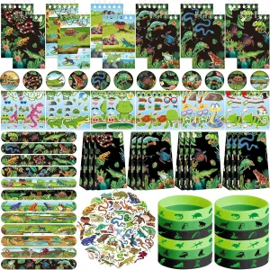 KEFAN Reptile Party Favor Supplies including Reptile Theme Gift Bags, Wristbands, Stickers, Badge, for Reptile Theme Kids Birthday Party Gift
