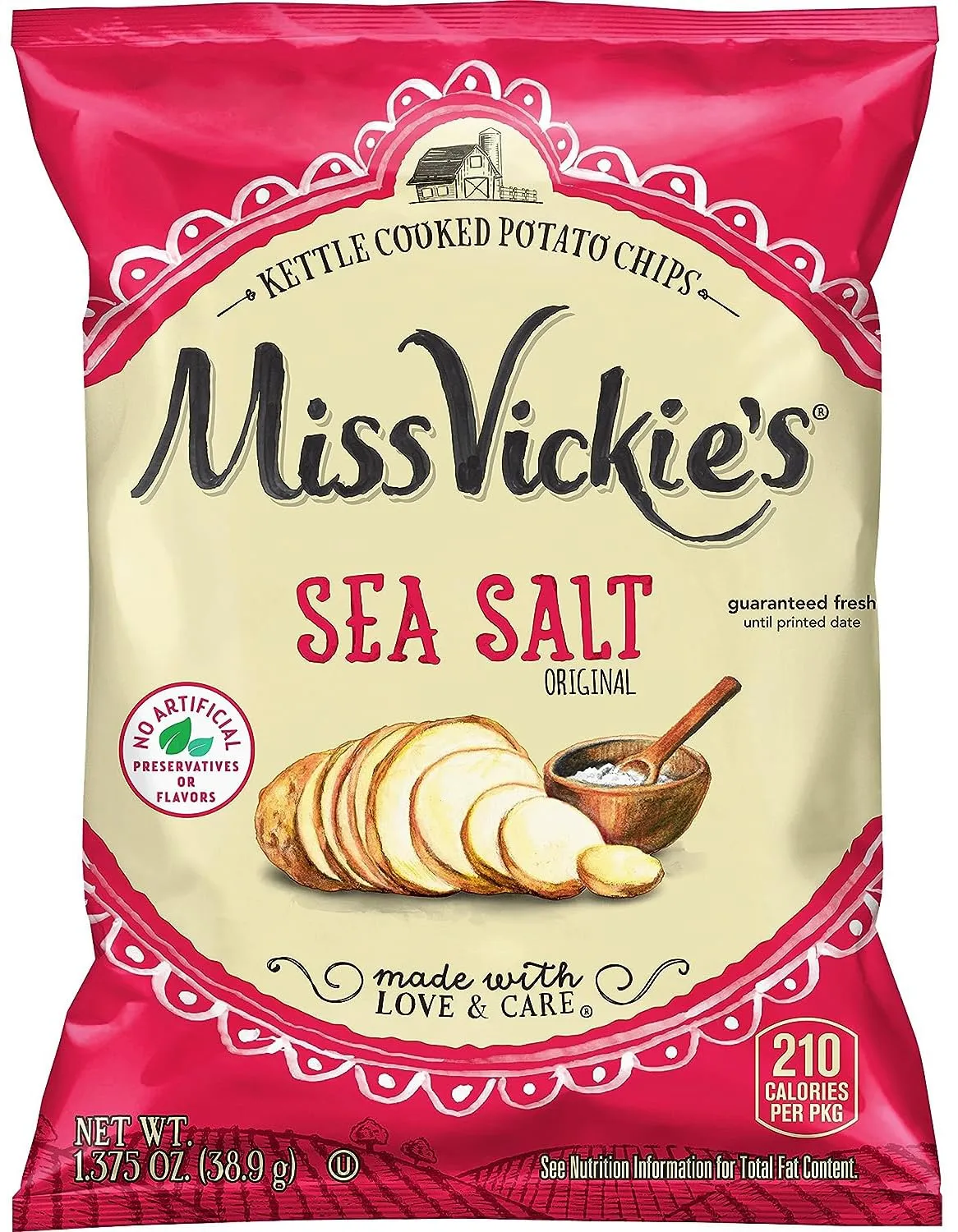 Kettle Cooked Potato Chips by Miss Vickie's Value Pack Bundled by SUPERDEALS | 1.375 Oz Bag | Sea Salt | Pack of 16 with mystery bonus gift