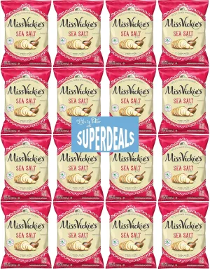 Kettle Cooked Potato Chips by Miss Vickie's Value Pack Bundled by SUPERDEALS | 1.375 Oz Bag | Sea Salt | Pack of 16 with mystery bonus gift