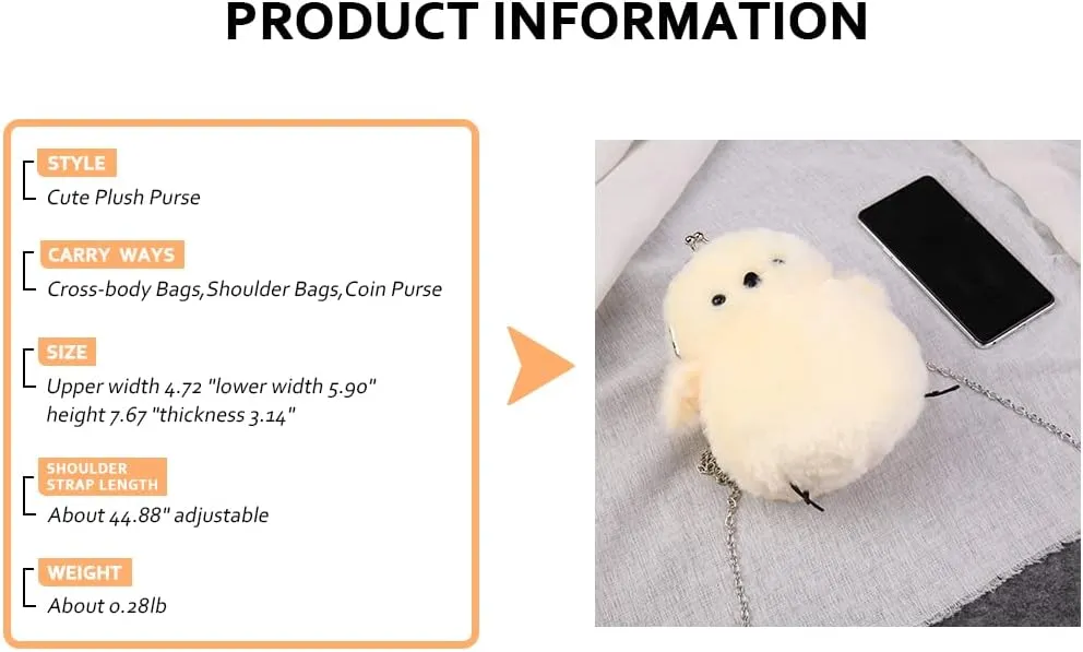 Kids Girls Pluse Cute Crossbody bag,Small Plush Kawaii Animal Handbag Purse for Women