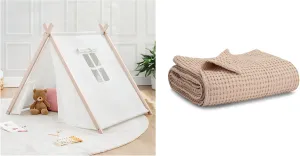 Kids Play Tent and Waffle Weave Baby Blanket Bundled by Comfy Cubs