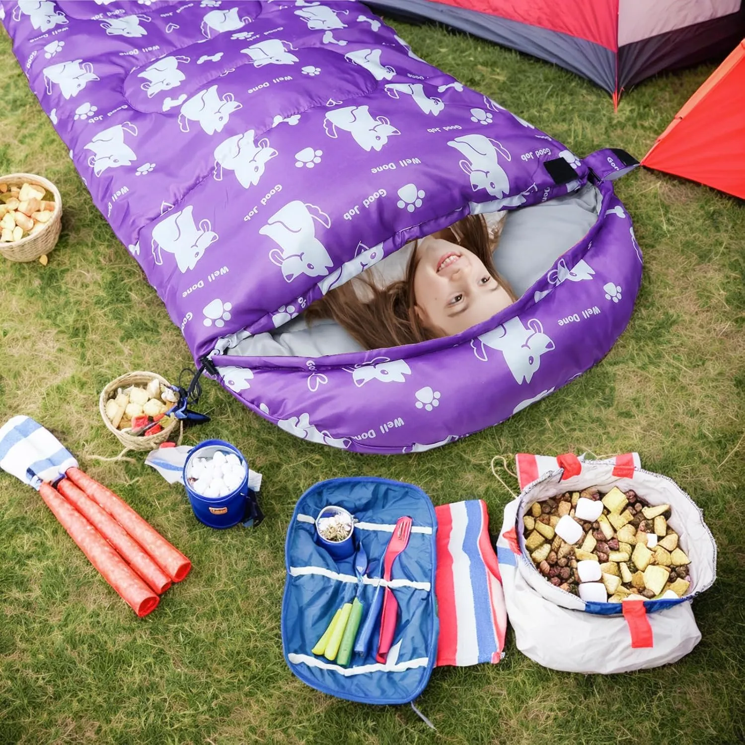 Kids Sleeping Bags - Camping Sleeping Bags with Carry Bag - Compact Sleeping Bag for Hiking, Backpacking 3 Season Warm & Cool Weather, Lightweight Waterproof Outdoor Travel for Boys Girls