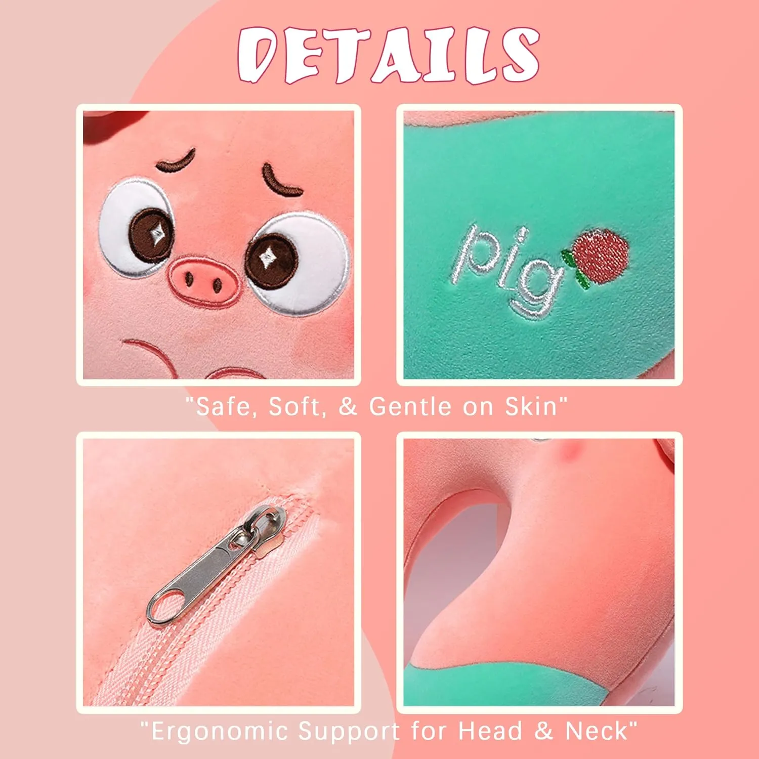 Kids Travel Pillow - 2-in-1 Deformable Kids Neck Pillow with Adorable Animal Design- Pink Pig, Soft U-Shaped Pillow for Traveling, Airplanes, Cars, Comfy Sleep and Play, Relaxing