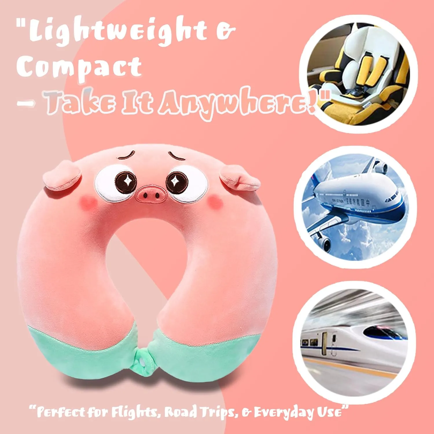 Kids Travel Pillow - 2-in-1 Deformable Kids Neck Pillow with Adorable Animal Design- Pink Pig, Soft U-Shaped Pillow for Traveling, Airplanes, Cars, Comfy Sleep and Play, Relaxing
