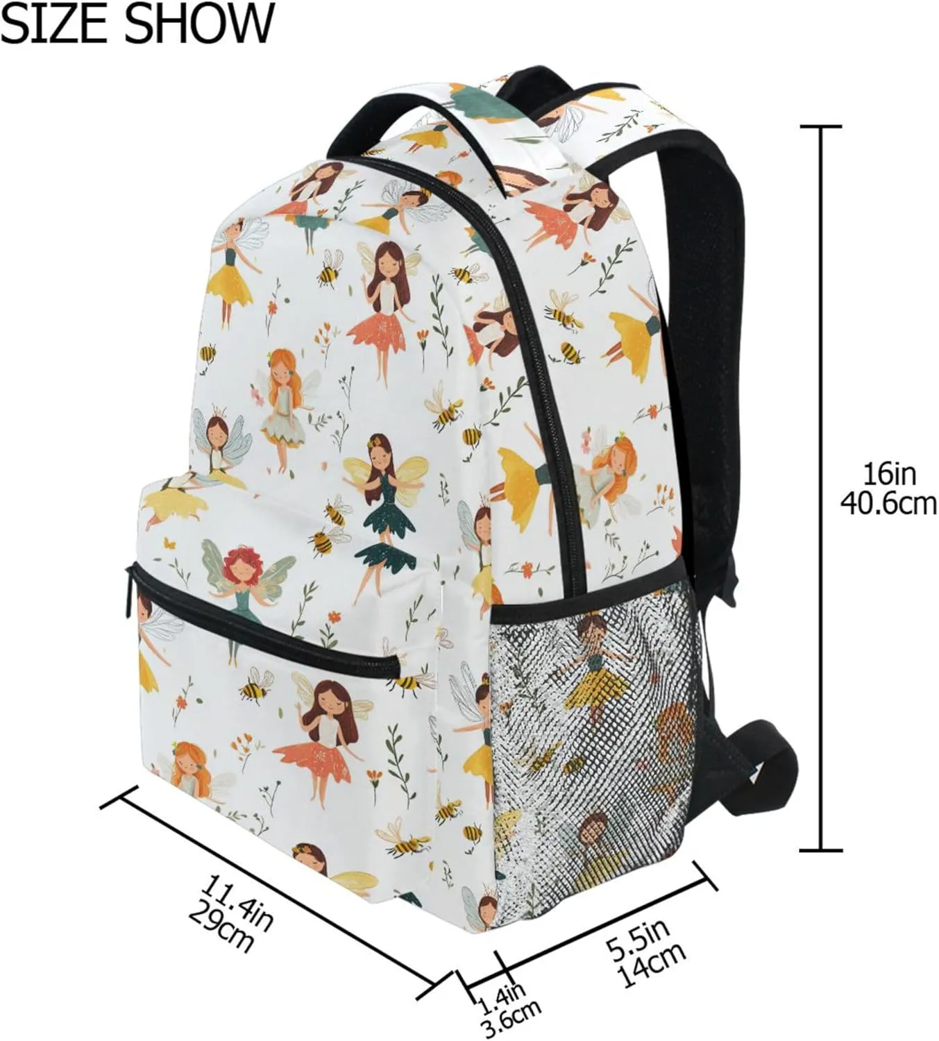 KLL Backpack for Teenager Fashion Business Work Bag with Chest Strap for Travel Trip Cartoon Sweet Fairy White