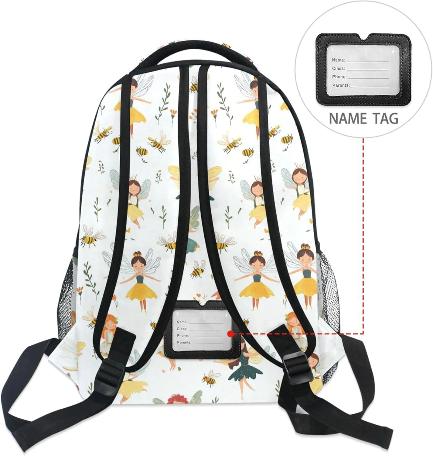 KLL Backpack for Teenager Fashion Business Work Bag with Chest Strap for Travel Trip Cartoon Sweet Fairy White