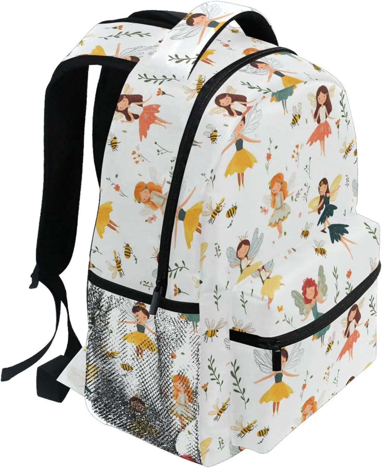 KLL Backpack for Teenager Fashion Business Work Bag with Chest Strap for Travel Trip Cartoon Sweet Fairy White
