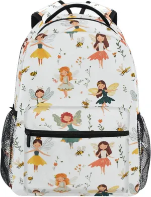KLL Backpack for Teenager Fashion Business Work Bag with Chest Strap for Travel Trip Cartoon Sweet Fairy White