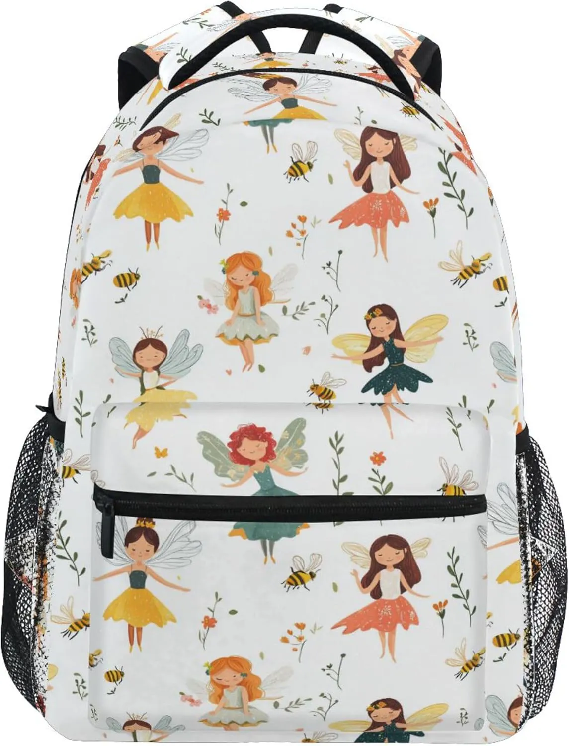 KLL Backpack for Teenager Fashion Business Work Bag with Chest Strap for Travel Trip Cartoon Sweet Fairy White