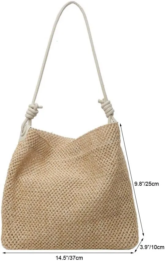 Knotted Straw Hobo Beach Bag for Women Woven Straw Shoulder Purses for Summer Beach Vacation Handbags