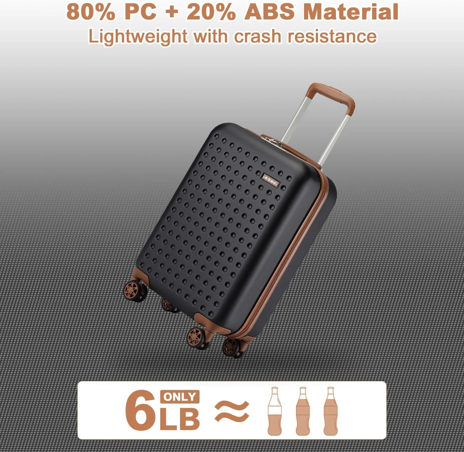 Kono Carry On Luggage 22x14x9 Airline Approved Lightweight Hardside Suitcase with Spinner Wheels & Built-in TSA Lock (Black, 20 Inch)