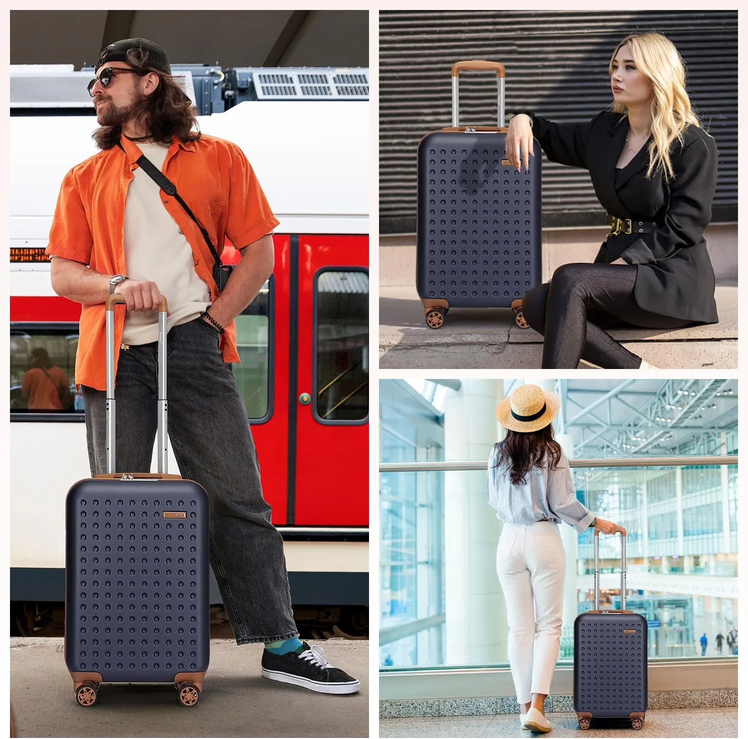 Kono Carry On Luggage 22x14x9 Airline Approved Lightweight Hardside Suitcase with Spinner Wheels & Built-in TSA Lock (Navy, 20 Inch)