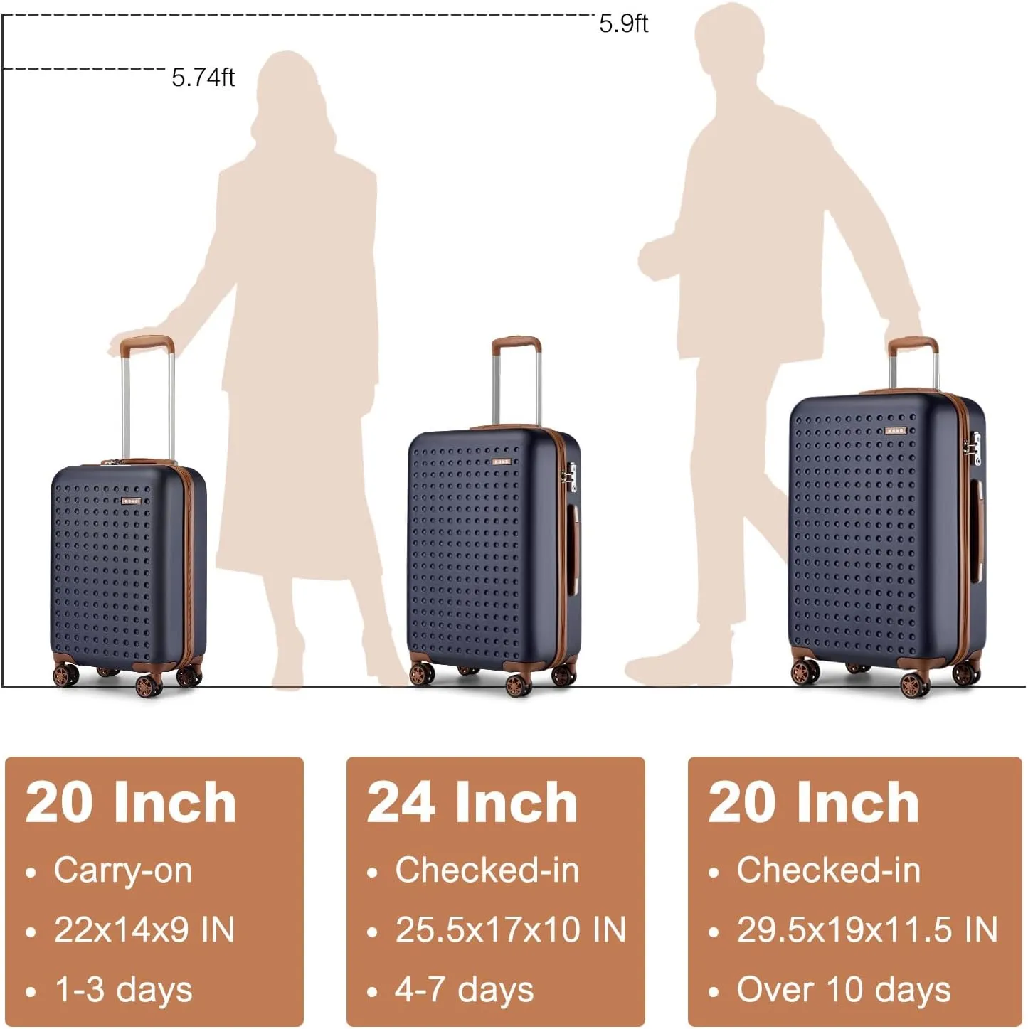 Kono Carry On Luggage 22x14x9 Airline Approved Lightweight Hardside Suitcase with Spinner Wheels & Built-in TSA Lock (Navy, 20 Inch)