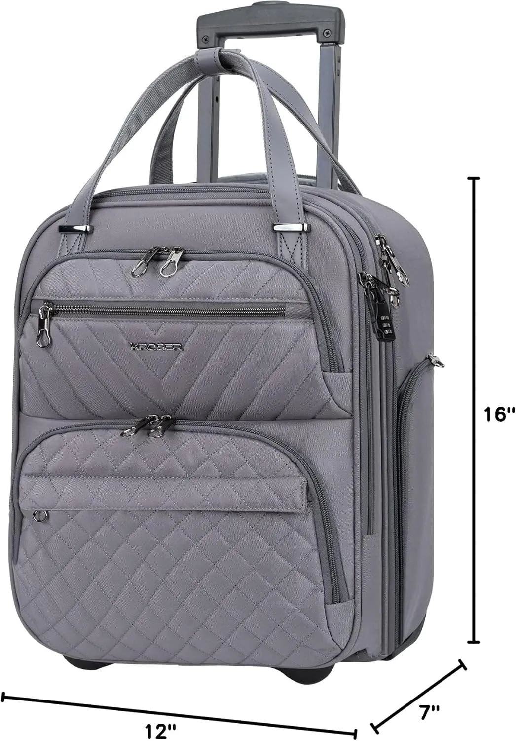 KROSER Carry On Underseat Multi-functional, 16-inch Underseater Lightweight Overnight Suitcase for Men Women, Grey