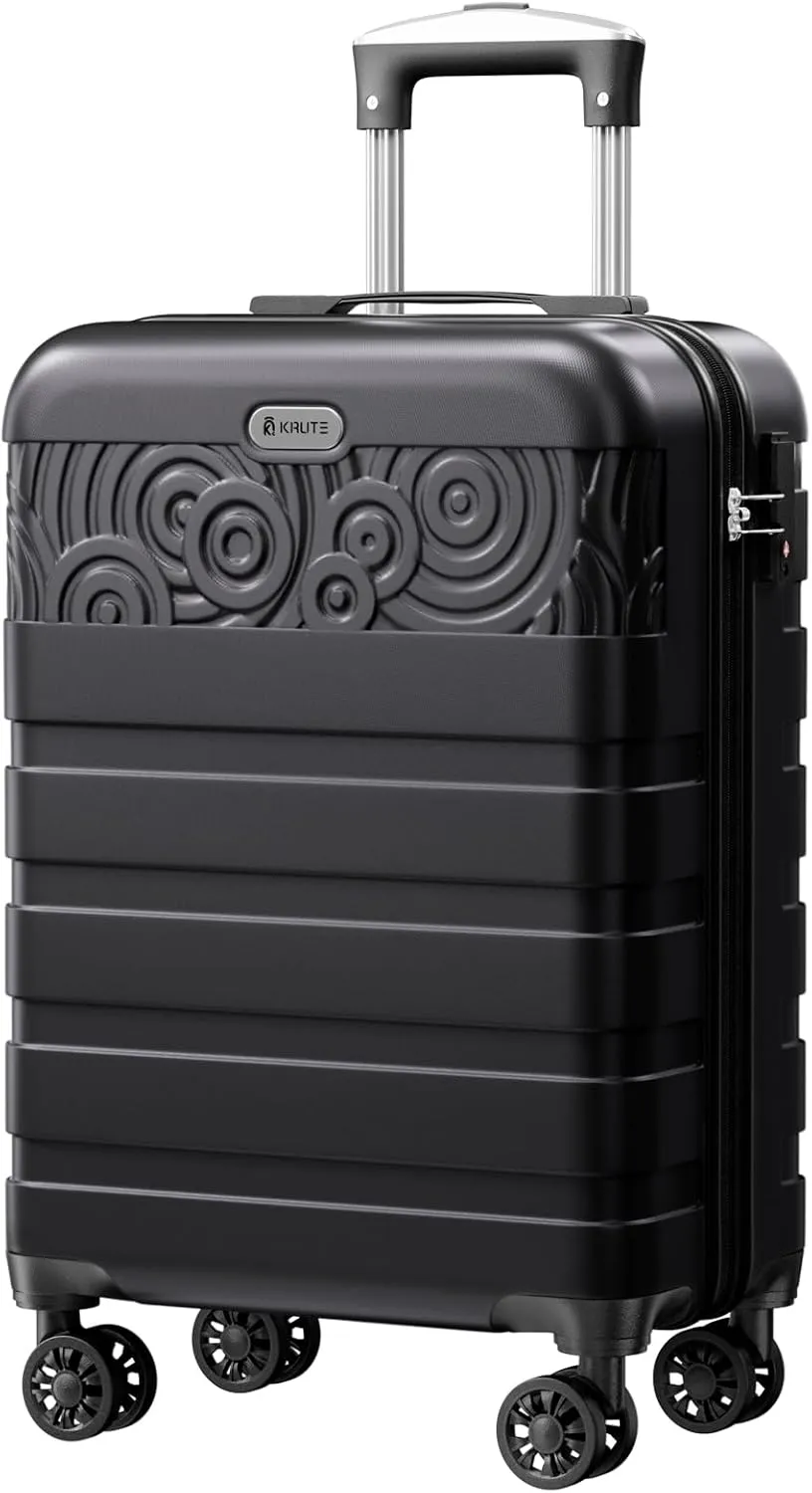 Krute Carry On Luggage 22x14x9 Airline Approved Hard Shell Luggage with Spinner Wheels, 20 Inch PC&ABS TSA Lock kids suitcase（Black）