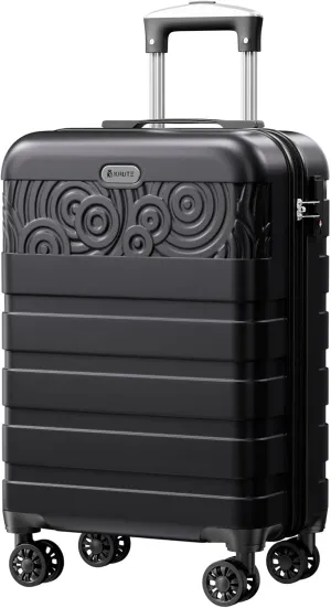 Krute Carry On Luggage 22x14x9 Airline Approved Hard Shell Luggage with Spinner Wheels, 20 Inch PC&ABS TSA Lock kids suitcase（Black）