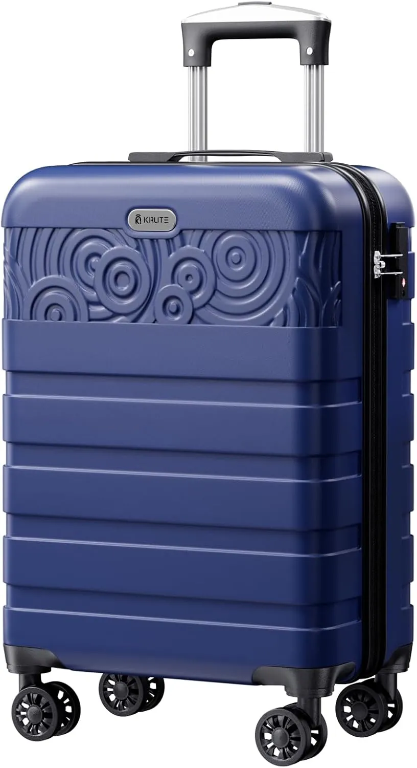 Krute Carry On Luggage 22x14x9 Airline Approved Hard Shell Luggage with Spinner Wheels, 20 Inch PC&ABS TSA Lock kids suitcase（DarkBlue）
