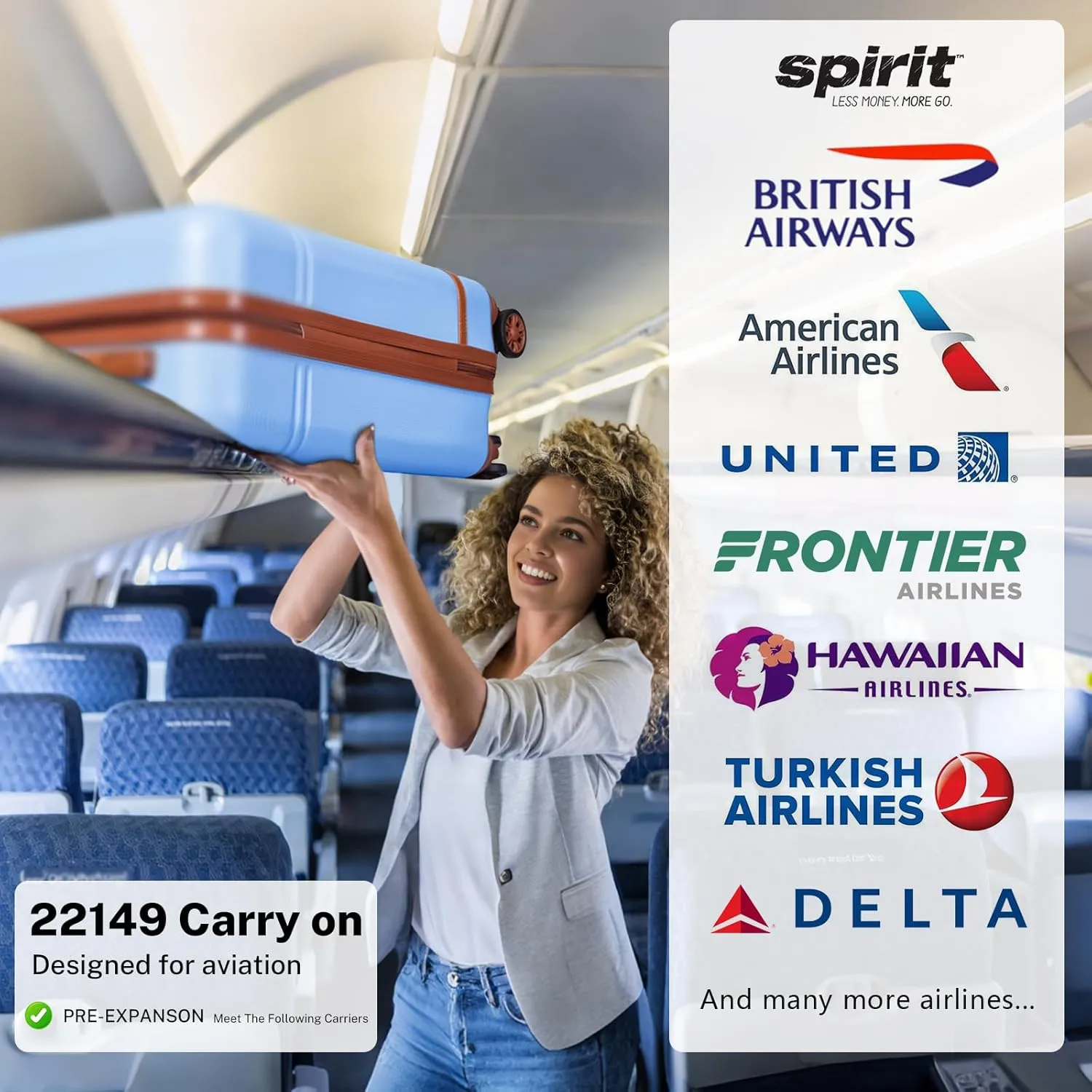 Krute Carry On Luggage 22x14x9 Airline Approved Hard Shell Suitcases with Wheels 20in PC ABS TSA Approved Carry On Suitcase (LightBlue)