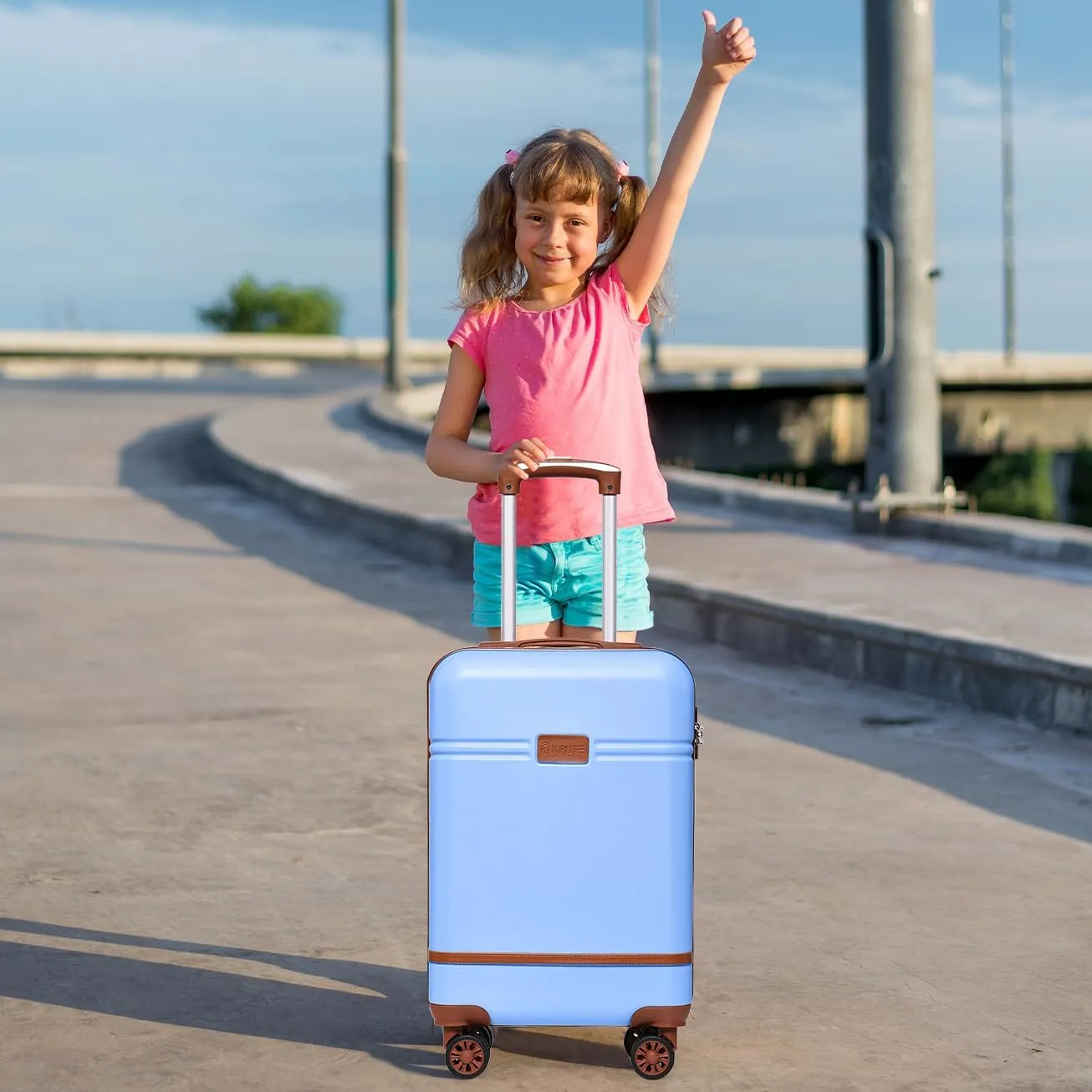 Krute Carry On Luggage 22x14x9 Airline Approved Hard Shell Suitcases with Wheels 20in PC ABS TSA Approved Carry On Suitcase (LightBlue)