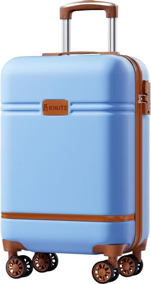 Krute Carry On Luggage 22x14x9 Airline Approved Hard Shell Suitcases with Wheels 20in PC ABS TSA Approved Carry On Suitcase (LightBlue)