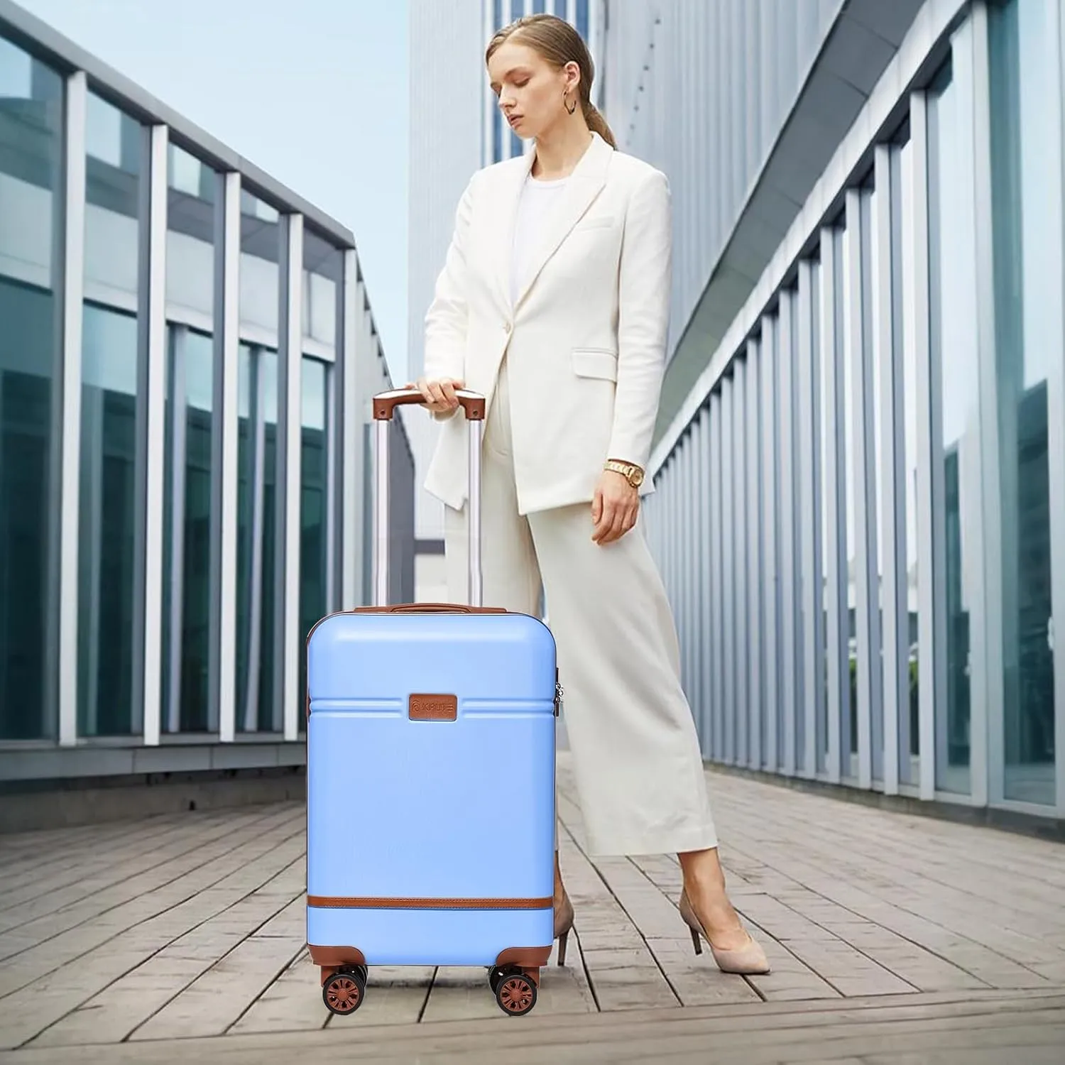 Krute Carry On Luggage 22x14x9 Airline Approved Hard Shell Suitcases with Wheels 20in PC ABS TSA Approved Carry On Suitcase (LightBlue)