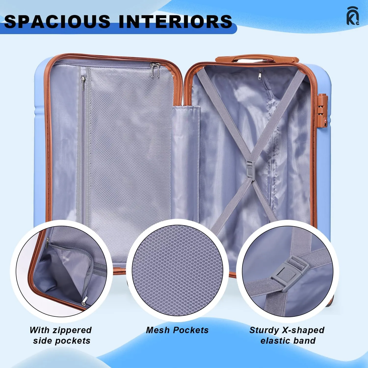 Krute Carry On Luggage 22x14x9 Airline Approved Hard Shell Suitcases with Wheels 20in PC ABS TSA Approved Carry On Suitcase (LightBlue)