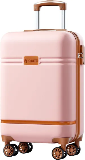 Krute Carry On Luggage 22x14x9 Airline Approved Hard Shell Suitcases with Wheels 20in PC ABS TSA Approved Carry On Suitcase (Pink)