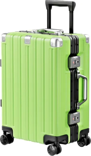 Krute Carry On Luggage Aluminum Frame No Zipper Metal Hardshell PC ABS Luggage Noble TSA Airline Approved Suitcase with Spinner Wheels 20 Inch Green