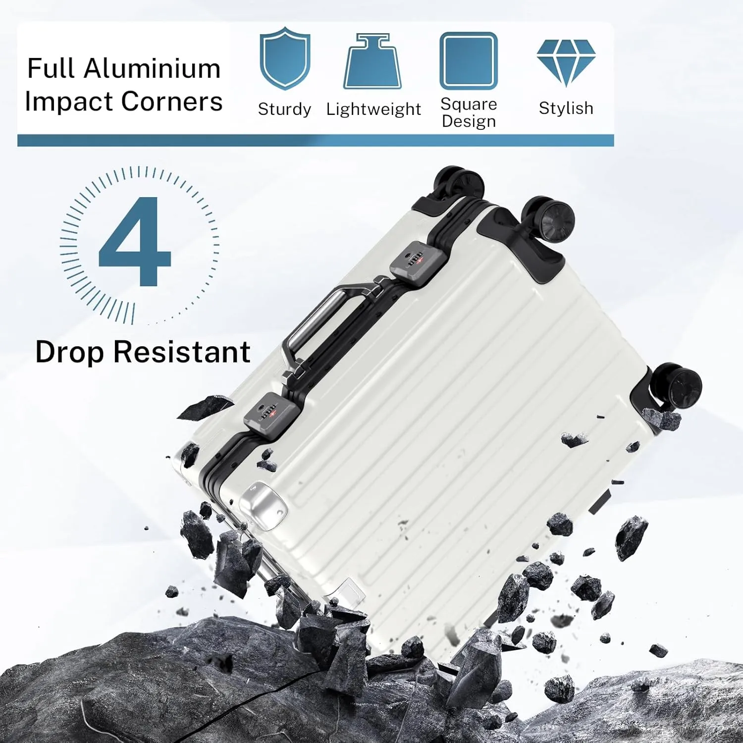 Krute Carry On Luggage Noble TSA Airline Approved Suitcase with Spinner Wheels 20 Inch White