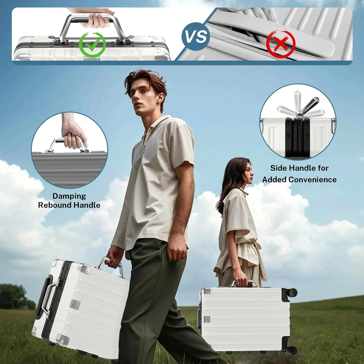 Krute Carry On Luggage Noble TSA Airline Approved Suitcase with Spinner Wheels 20 Inch White