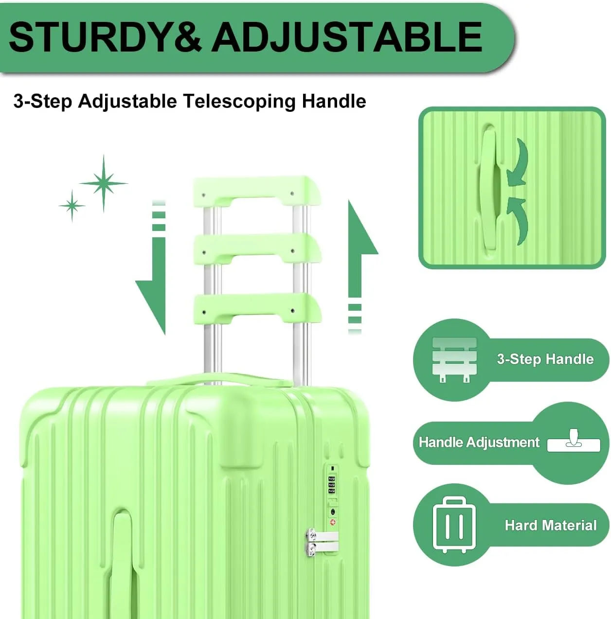 Krute Carry on Luggage PC ABS Suitcases with Double Spinner Wheels 22x14x9 Airline Approved Luggage with TSA Lock 20 Inch (AppleGreen