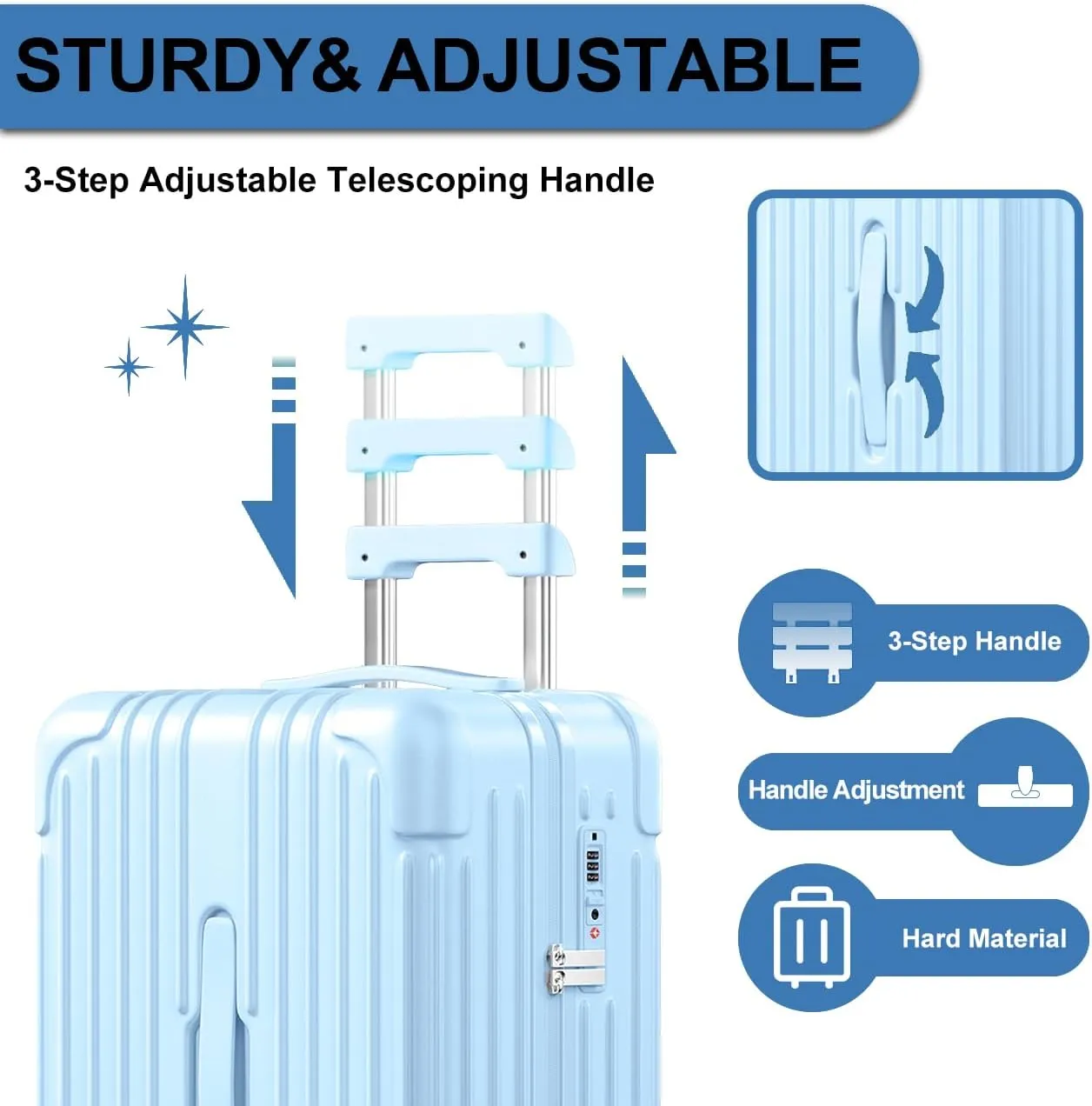 Krute Carry on Luggage PC ABS Suitcases with Double Spinner Wheels 22x14x9 Airline Approved Luggage with TSA Lock 20 Inch (LightBlue)