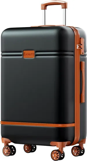 Krute Checked Luggage 24 inch Suitcases with Wheels TSA Approved PC ABS Lightweight Hard Side Suitcase (BlackBrown)