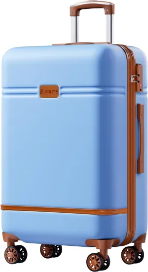 Krute Checked Luggage 24 inch Suitcases with Wheels TSA Approved PC ABS Lightweight Hard Side Suitcase (LightBlue)