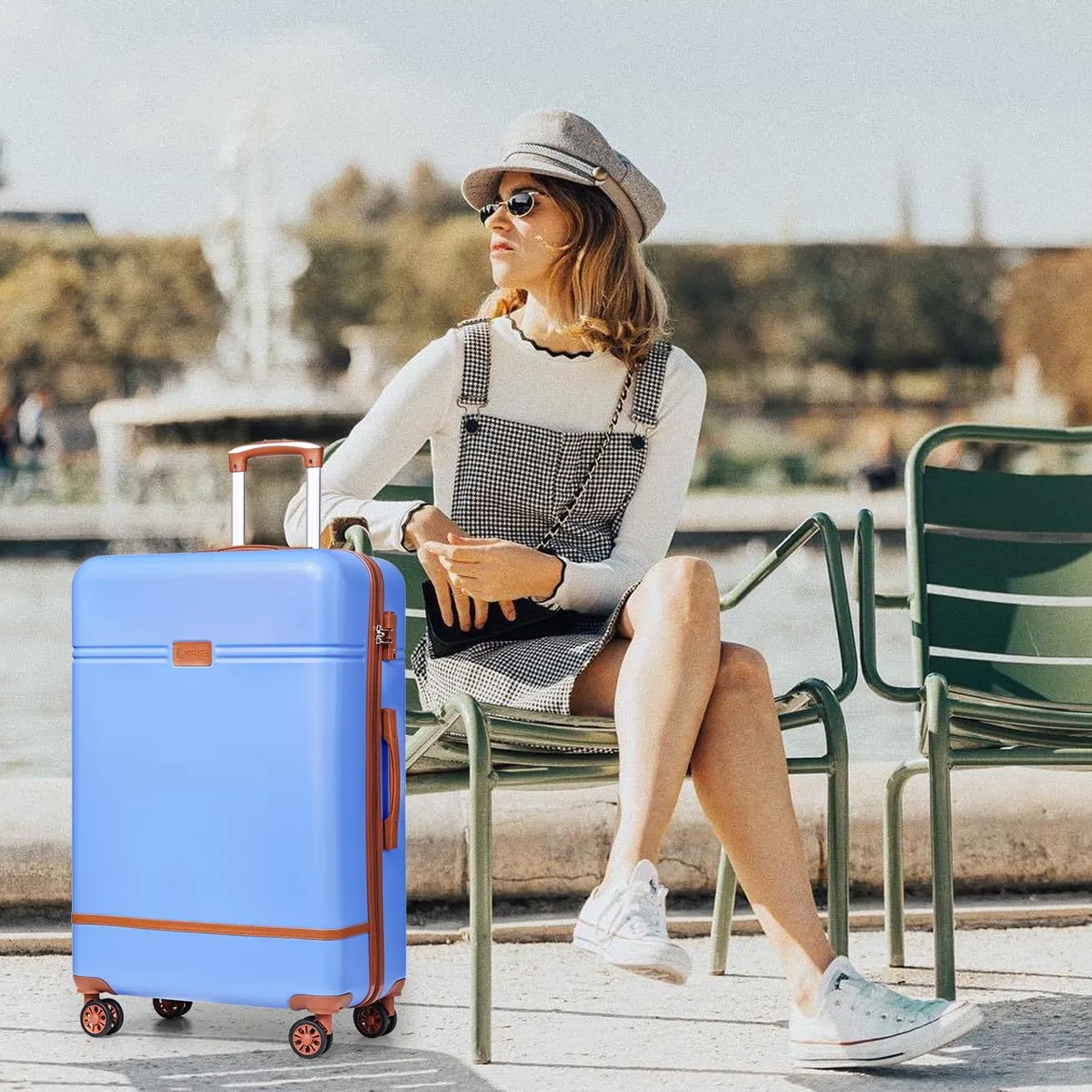 Krute Checked Luggage 24 inch Suitcases with Wheels TSA Approved PC ABS Lightweight Hard Side Suitcase (LightBlue)