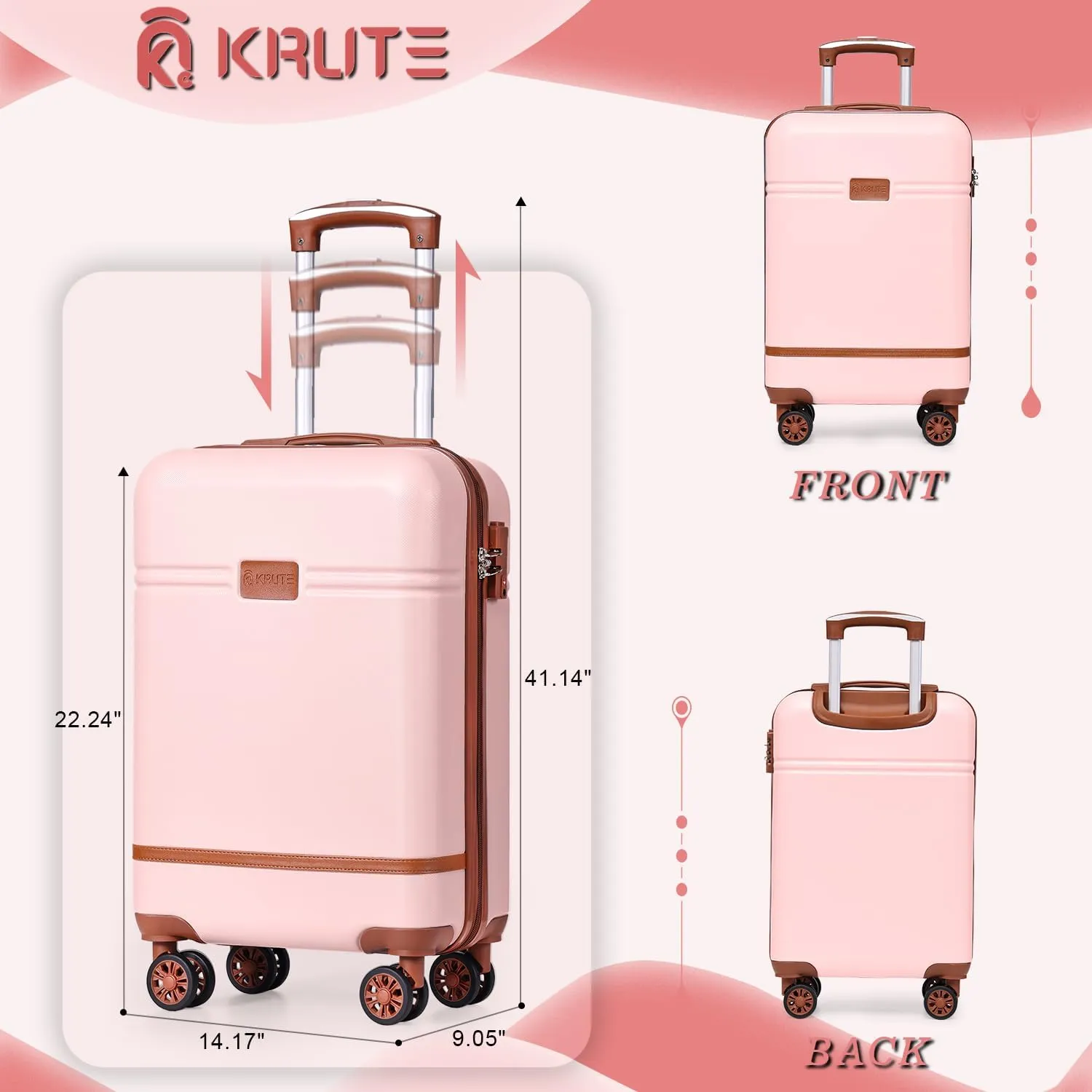 Krute Checked Luggage 24 inch Suitcases with Wheels TSA Approved PC ABS Lightweight Hard Side Suitcase