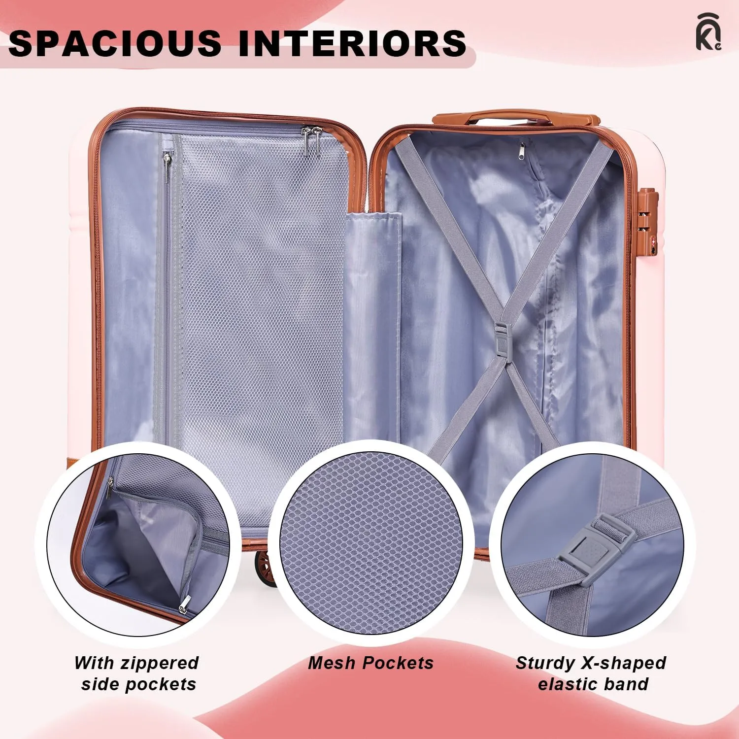 Krute Checked Luggage 24 inch Suitcases with Wheels TSA Approved PC ABS Lightweight Hard Side Suitcase